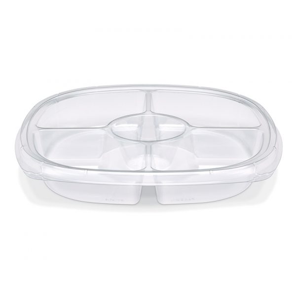 Polar Pak 5H138-4+1P-C 13 Clear PET Round 5 Compartment Catering Tray with  Lid - 5/Pack